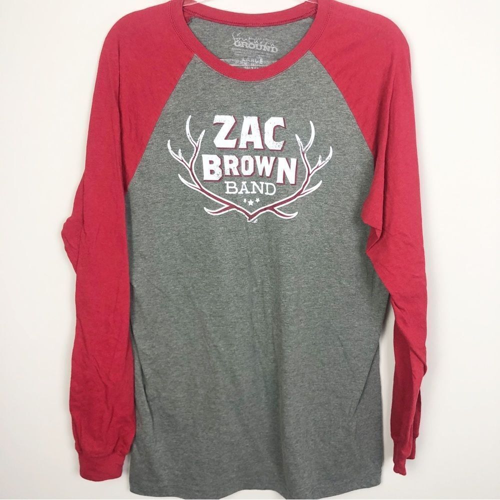 ZAC BROWN BAND Long Sleeve Raglan Baseball Shirt Red Gray Women’s Size Large